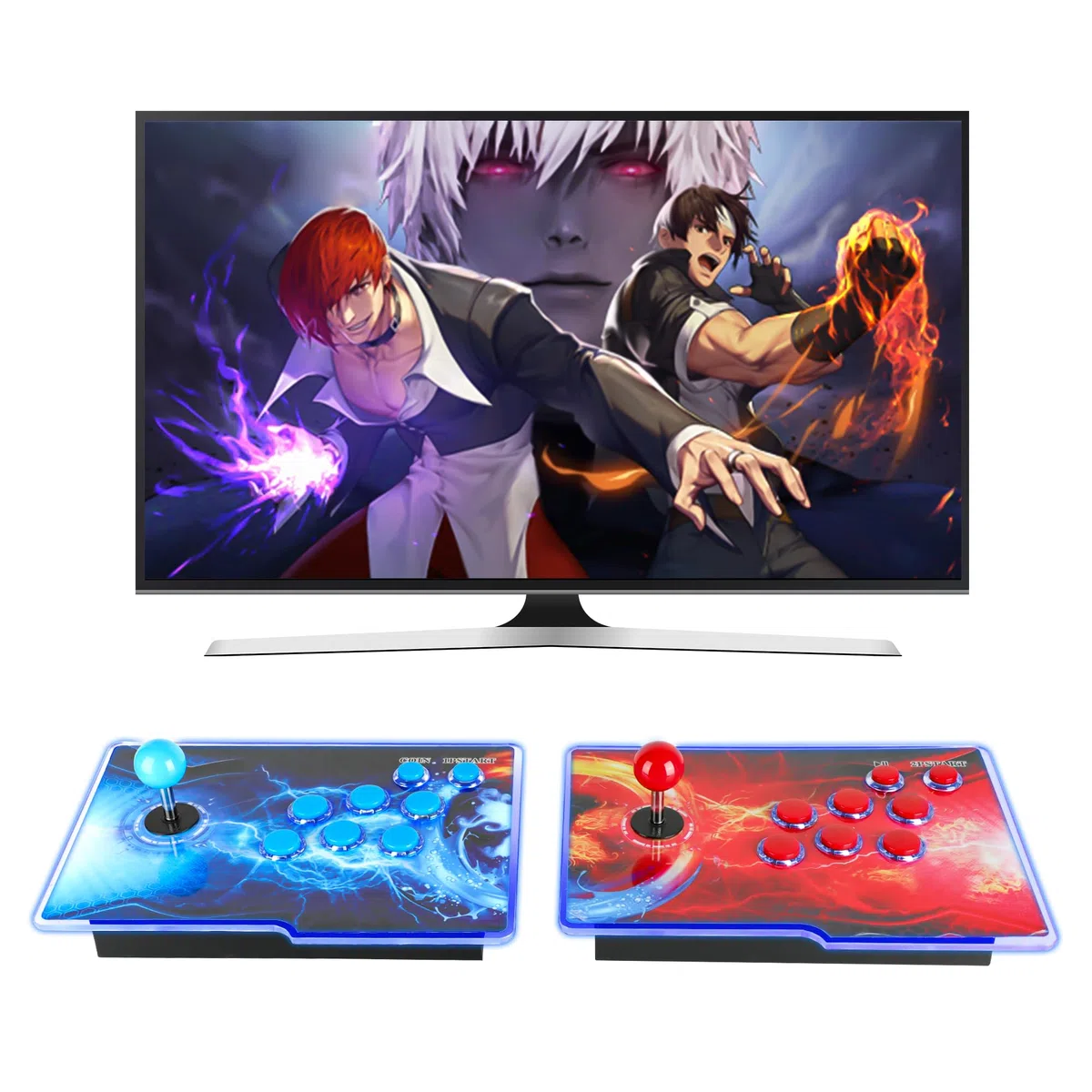 HHU Pandoras Box Console de jeu d'arcade 32 000 jeux pré-installés, deux joysticks séparés, machine de jeu rétro pour projecteur TV, PC, prend en charge jusqu'à 4 joueurs, sortie Full HD, rouge et