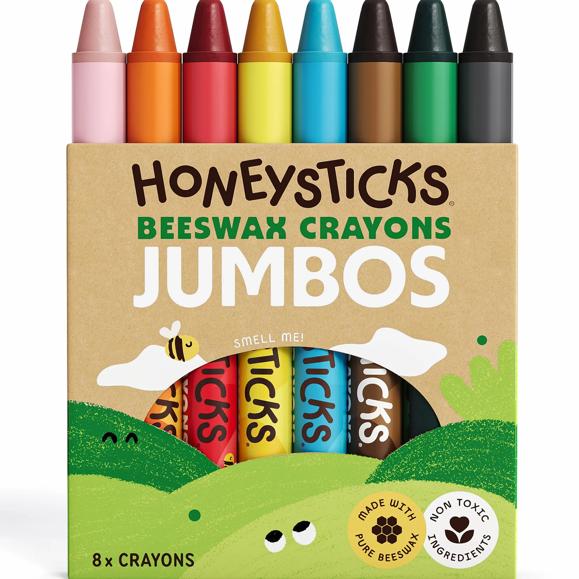 Honeysticks Boîte de 8 crayons fins 100% cire d'abeille naturels nontoxiques pour tout petits 1 an+