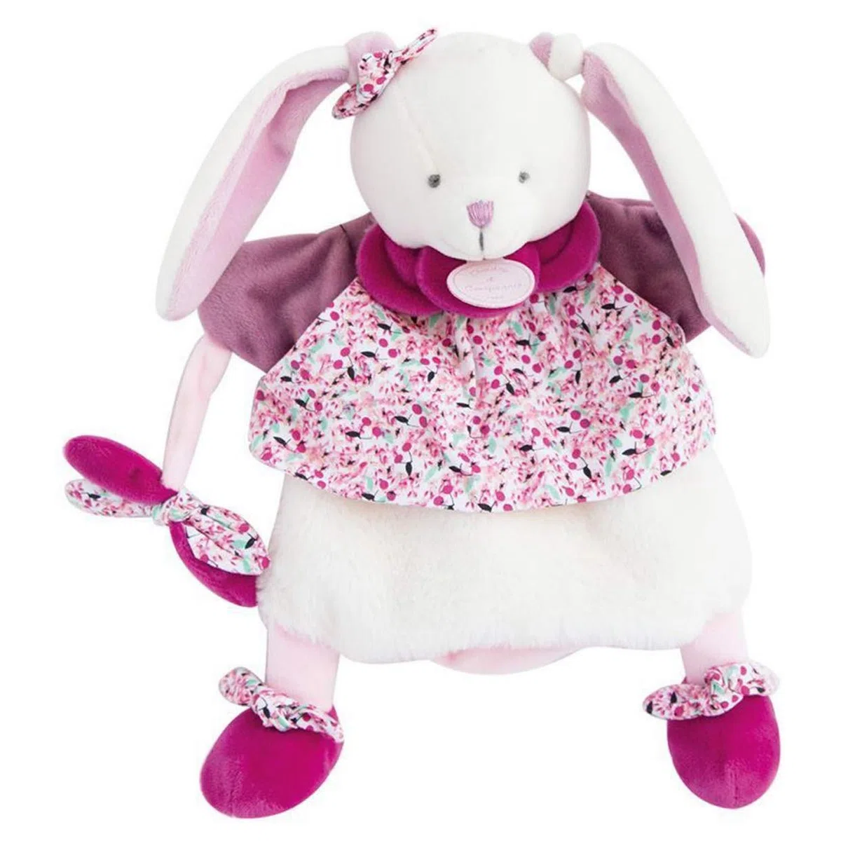 DOUDOU ET COMPAGNIE - Doudou Marionnette Lapin - 28 cm - Rose Lapin Cerise - Doudou Peluche Marionnette À Main - Cadeau Naissance Pour Fille Et Garçon - Dès La Naissance - DC3080