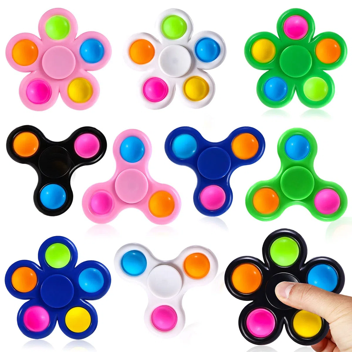 SCIONE 10 Pack Bubble Pop Fidget Spinners à Presser Simple Pop Fidget Jouet pour Enfants Adultes, Pop Cadeaux de Fête Remplisseurs de Sacs-Cadeaux Packs Fidget Sensoriels Soulager Stress Anxiété TDAH