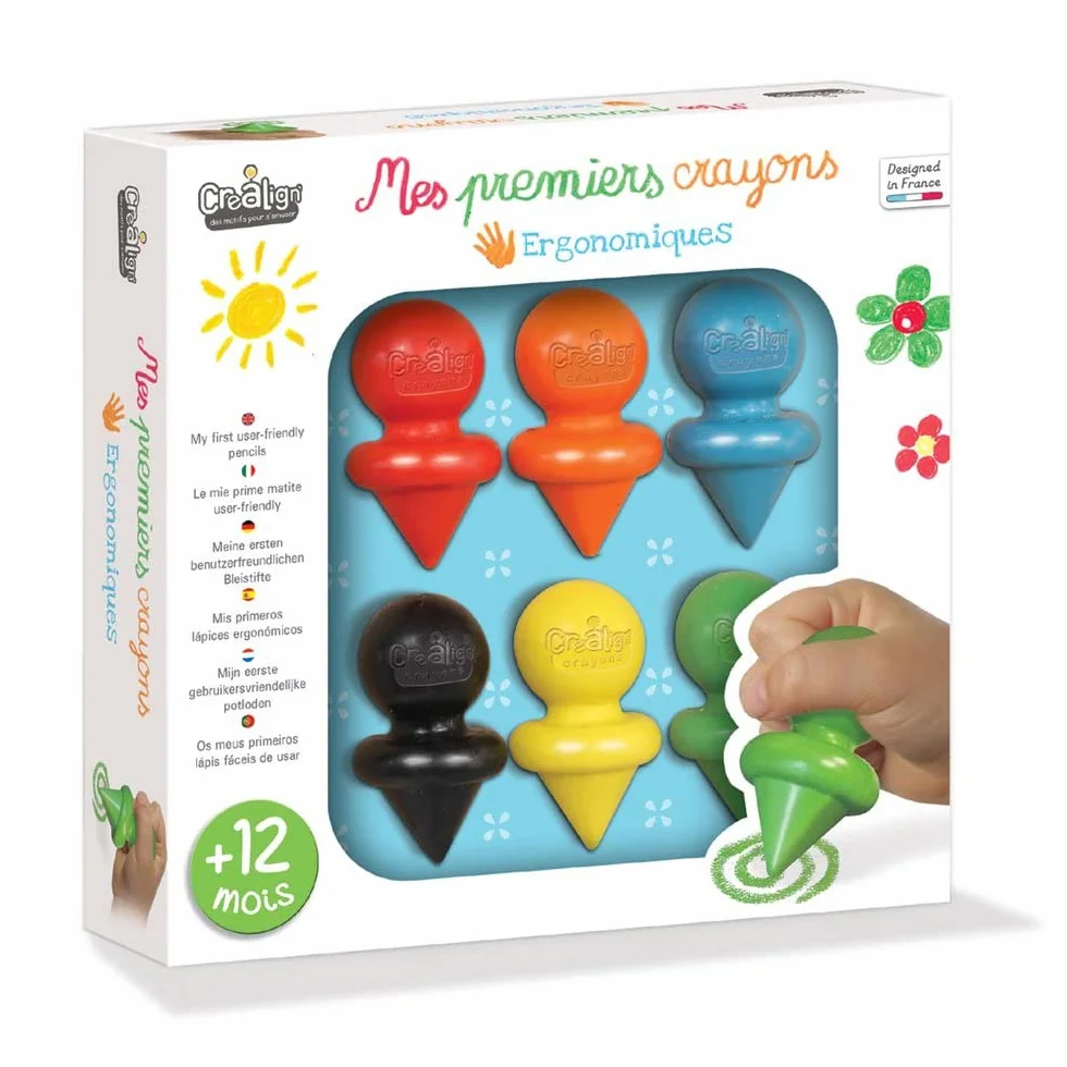 Créa Lign' 1ers Crayons de Cire Ergonomiques 6 Couleurs Dès 12 Mois