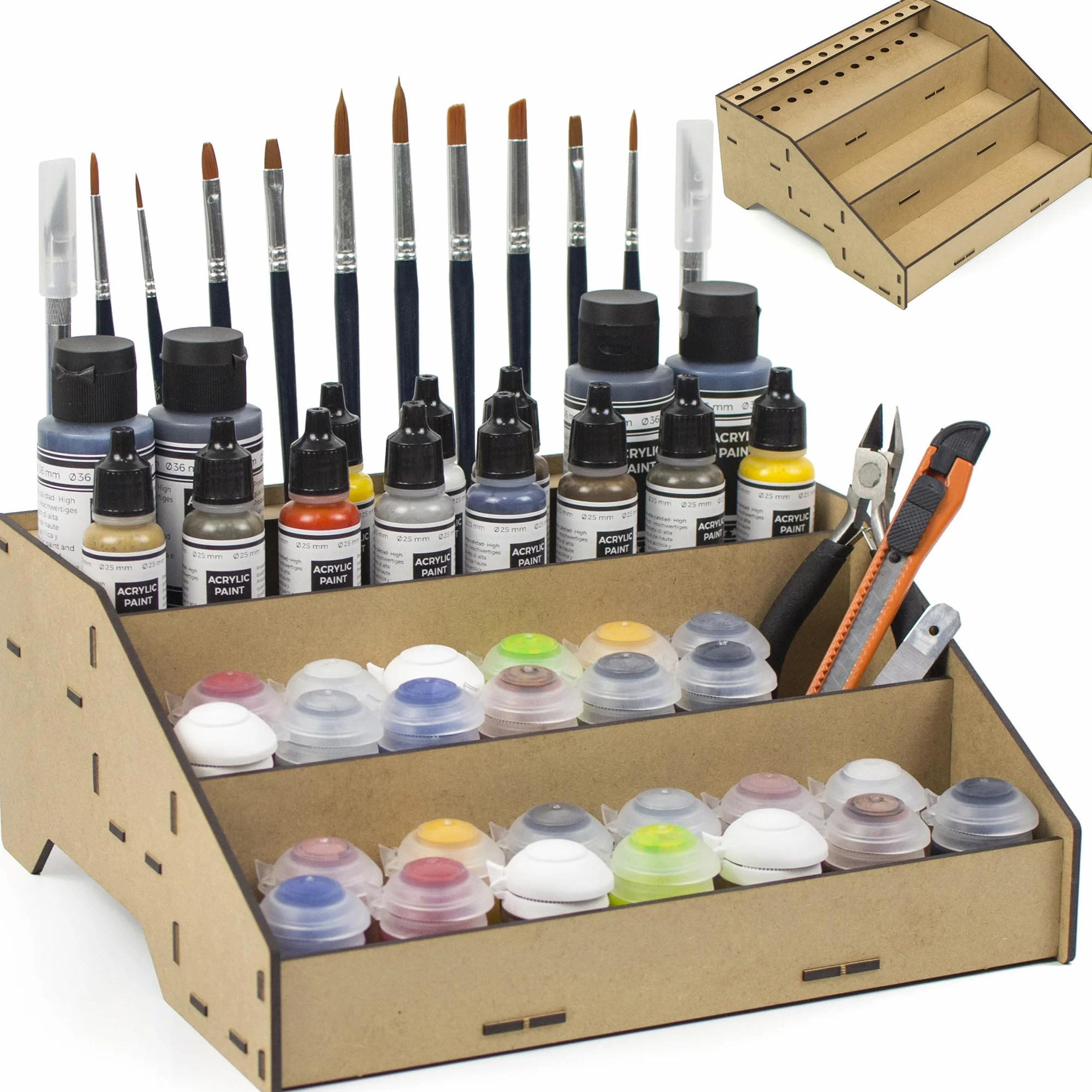 PROSCALE Support de rangement en bois pour peinture maquette Warhammer Citadel Vallejo Tamiya - Support B