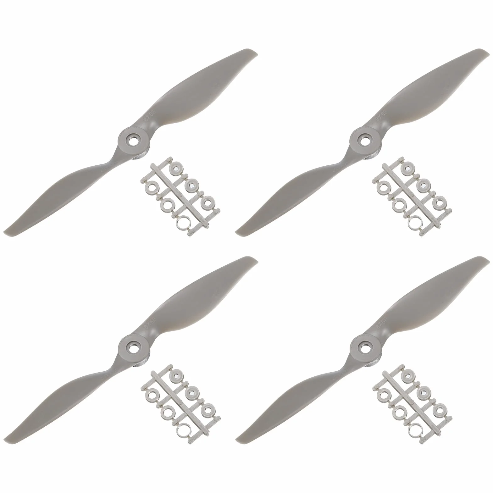 QUARKZMAN RC Hélices 2 Palettes 8x6 pouce Gris Adaptateur Anneaux pour Avion Electrique Paquet de 4