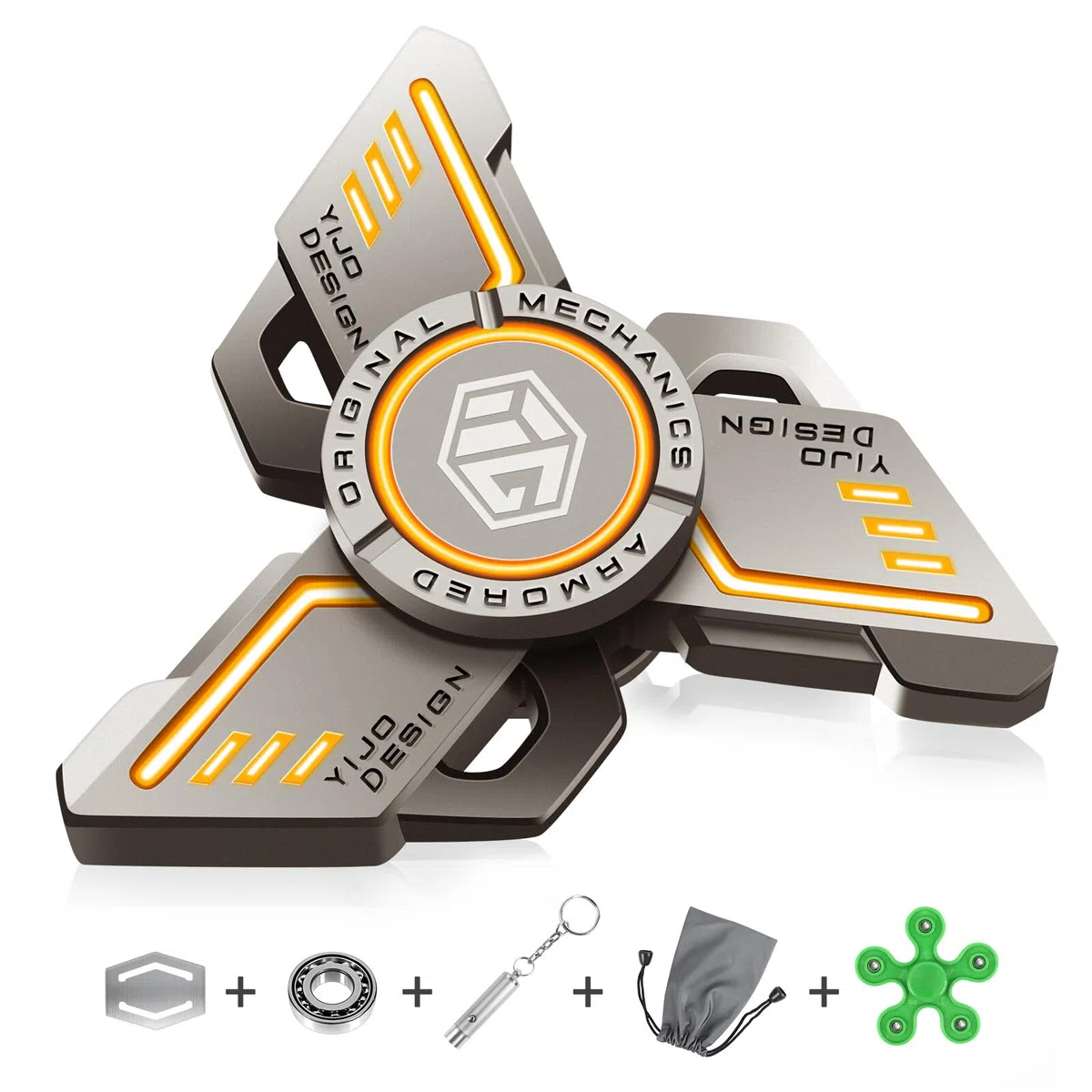 Fidget Spinner en Métal, TGKYK Hand Spinner Métal, Lumineux Fidget Spinner Metal, Stress Tdah Soulagement Figets Jouet, LED Fidget Toys Fidget Finger, Jouets Anti-Anxiété pour Enfants Adultes - Orange