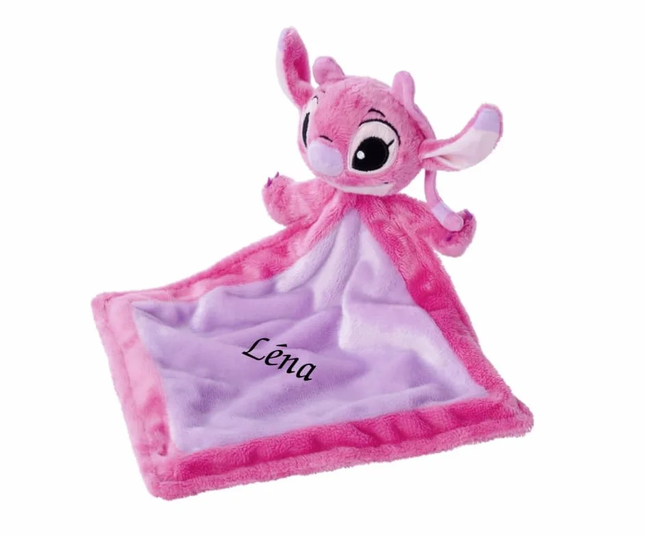 Disney Doudou Plat Stitch Angel Rose 25 cm Broderie Personnalisation
