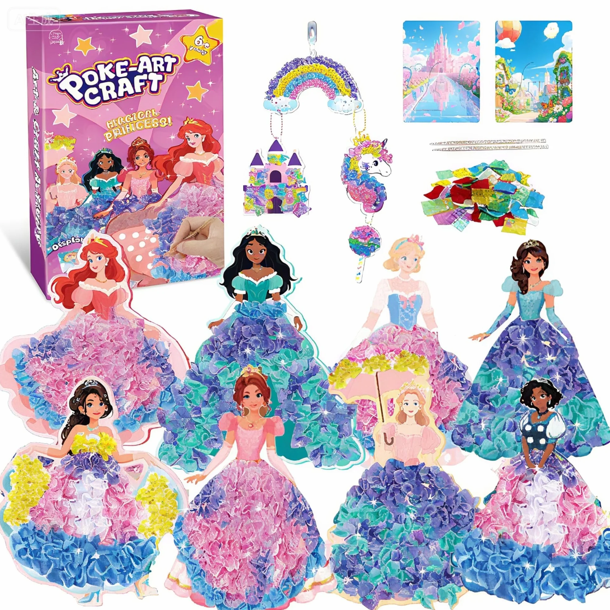 Afufu Kit de Loisirs Créatifs Poke in Art 12PCS, 8 Princesses + 800 Tissus + 2 Stylos, Bricolage Enfant Fille 3–12 Ans