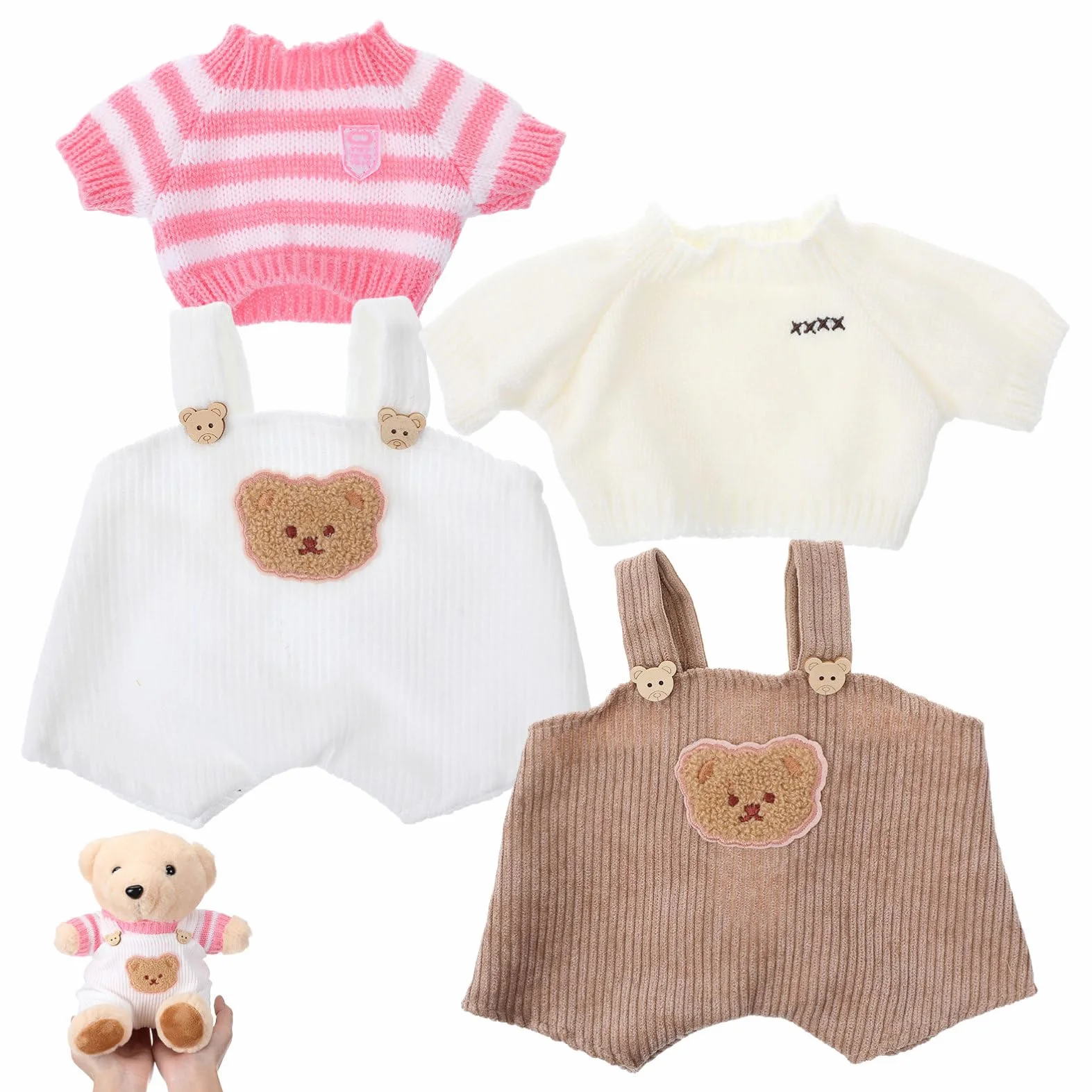 TOYANDONA Vêtements Poupée Ours 30 Cm Ensemble 4 Pièces Pull Doux Pantalons À Bretelles Confortables Tenue Ours Peluche pour Jeux Séances Photo