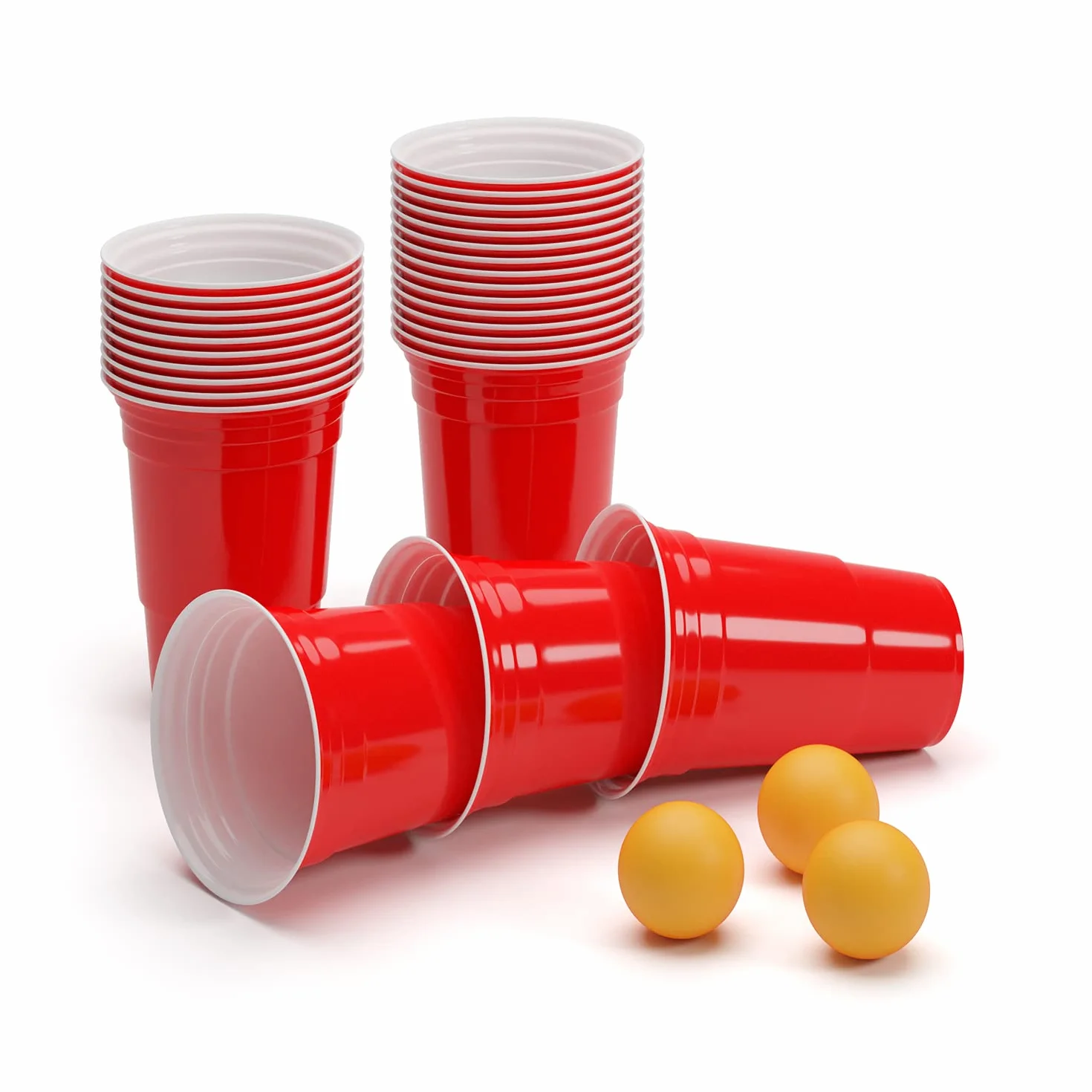 BeerCup Lot de 100 gobelets Beer Pong 16 oz (473 ml) Rouge Avec Balles et règles de jeu + 3 orangene Bälle
