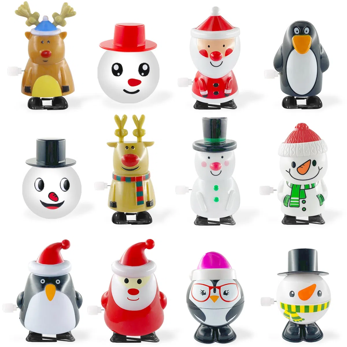 12 PCS Jouets Sauteurs Mécaniques,Noël Wind-Up Toys Set Bonhomme,Jouets à Remonter en Forme de Noël Cerf,Jouetsdhorlogerie deNoël Marche,Jouetsà remonter pour la fête deNoël
