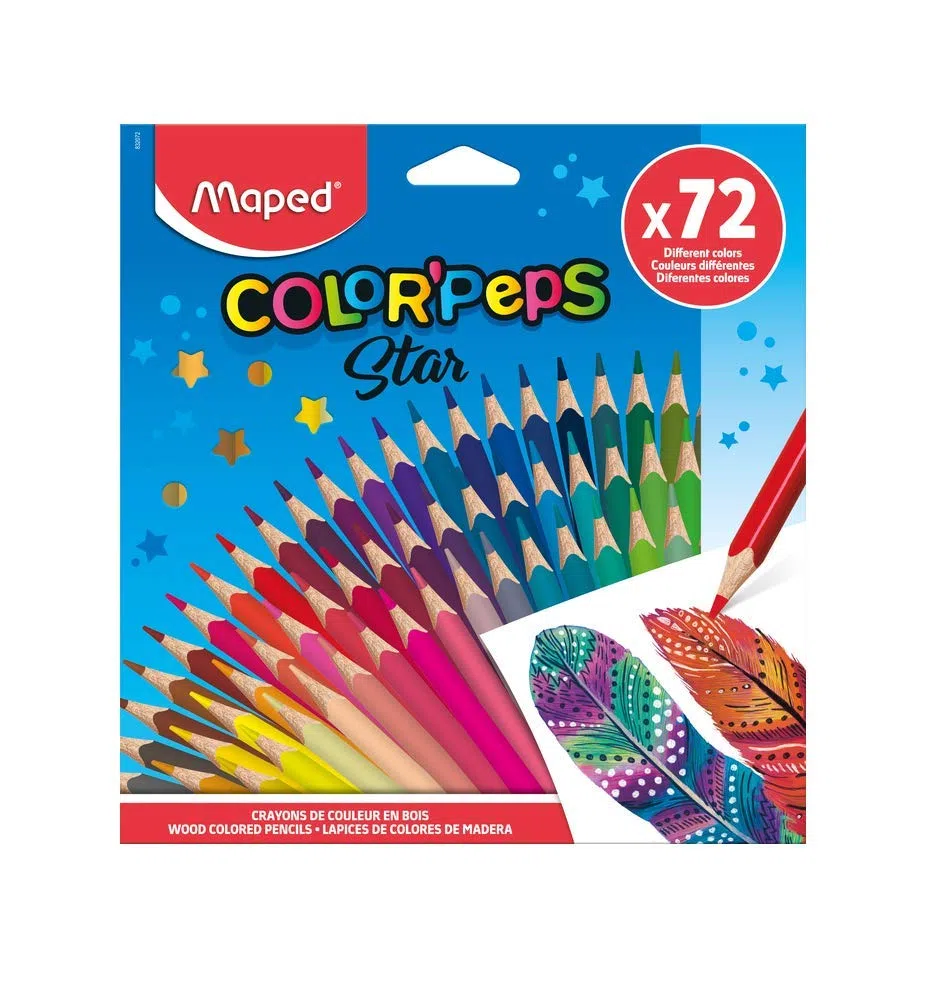 Maped - Crayons de Couleur Color'Peps Classic - Palette de 72 Couleurs Vives - Crayon Triangulaire Ergonomique - Pochette de 72 Crayons en Bois 832072