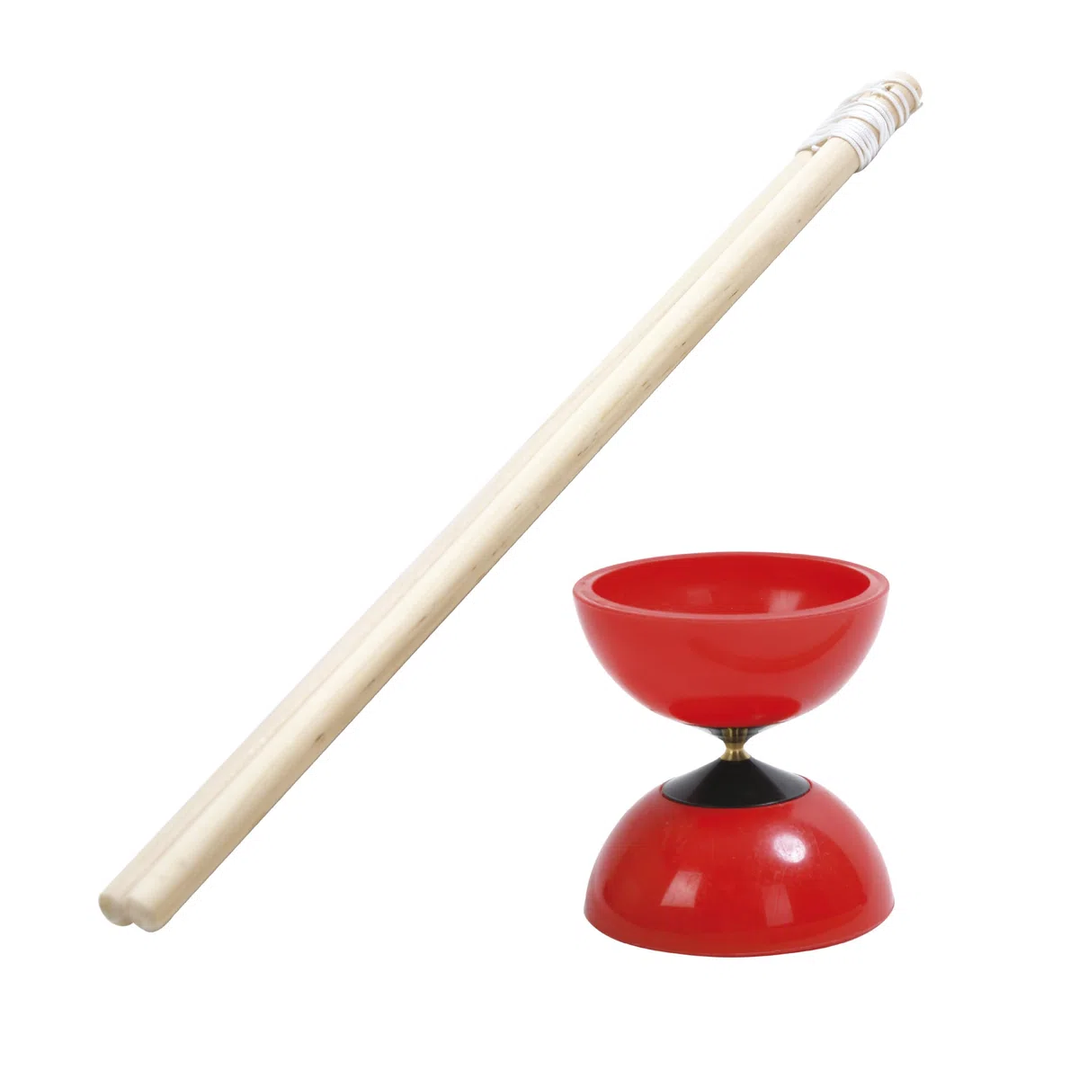 Schildkröt Diabolo Set, calottes en Plastique (polyéthylène) Rouge, moyeu métallique, 2 Baguettes et ficelles, Mode d´Emploi, 970136