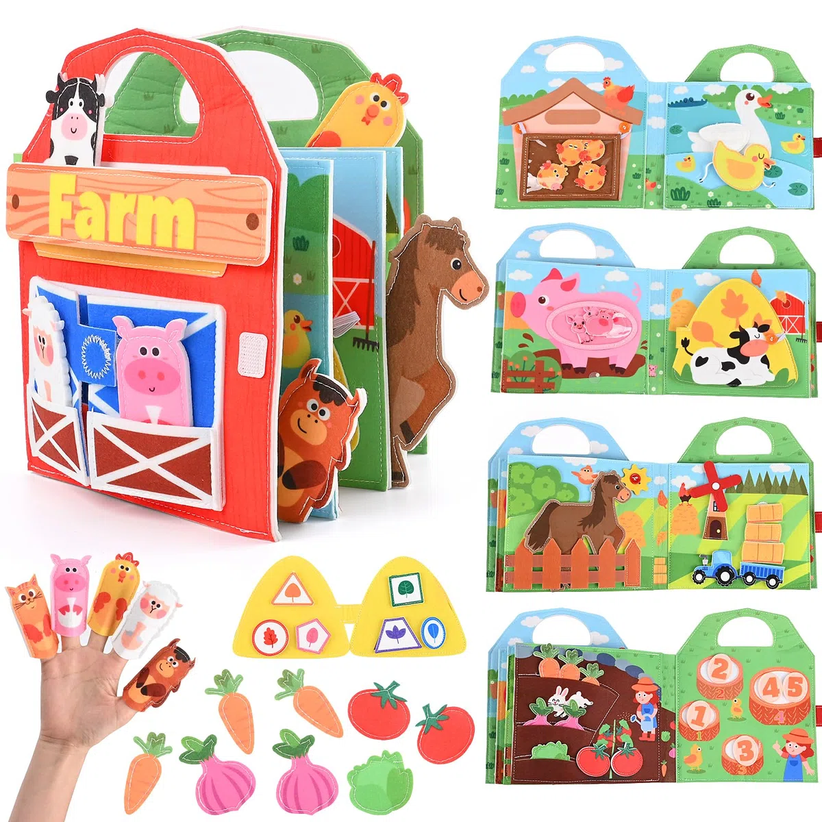 Gerbala Gerbala Busy Board Montessori 15 en 1, jouet pour bébé de 1, 2 ou 3 ans avec animaux de la ferme, livre éducatif et sensoriel, livre d'activités de motricité fine, cadeau pour enfant de 0 à
