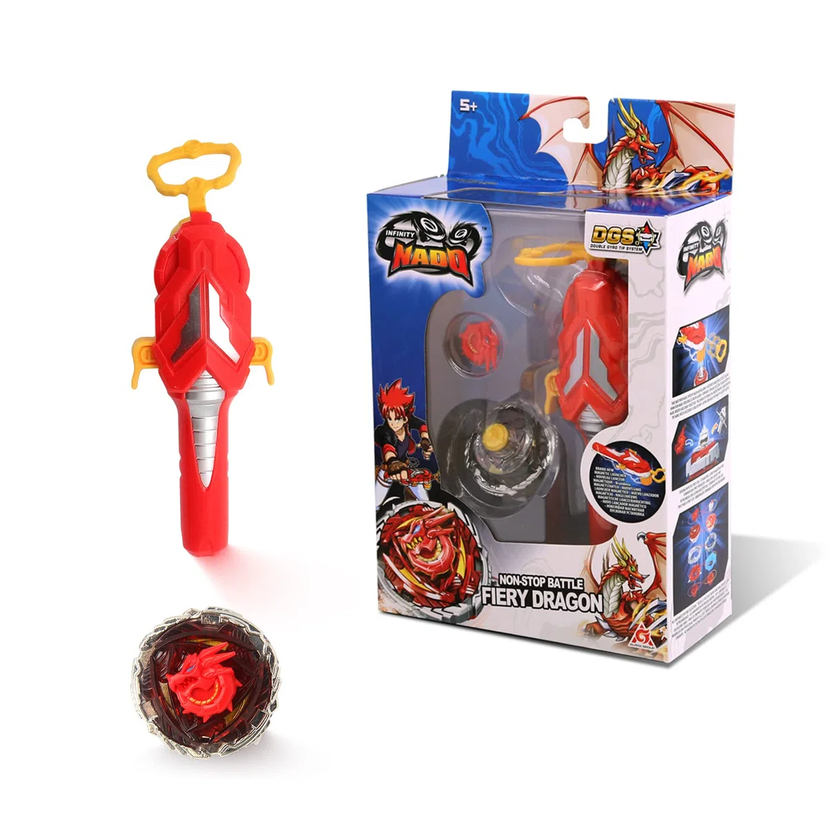 INFINITY NADO Toupie Lanceur Magnétique Bataille sans Fin Dragon Ardent Cadeaux pour Enfants à Partir de 5 6 7 8 9 10 11 12 Ans Garcon Fille Cadeau,Fiery Dragon, Rouge