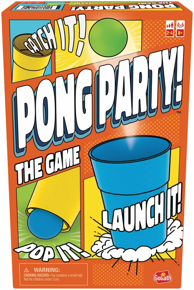 Pong Party - Jeu d'Ambiance à Jouer en Famille ou entre Amis - A Partir de 8 Ans - 50 Défis à Relever Seul ou en Equipe - Jeu d'Adresse avec Balles de Ping Pong - De 2 à 4 Joueurs