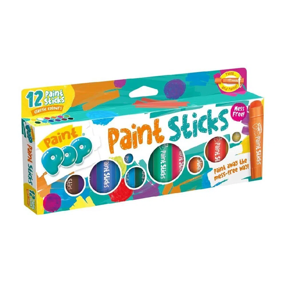 Paint Pop Bâtons de peinture pour enfants – Lot de 12 couleurs assorties – Twist & Paint, sans désordre, action à séchage rapide, nettoyage facile, couleurs vives, multi-surfaces