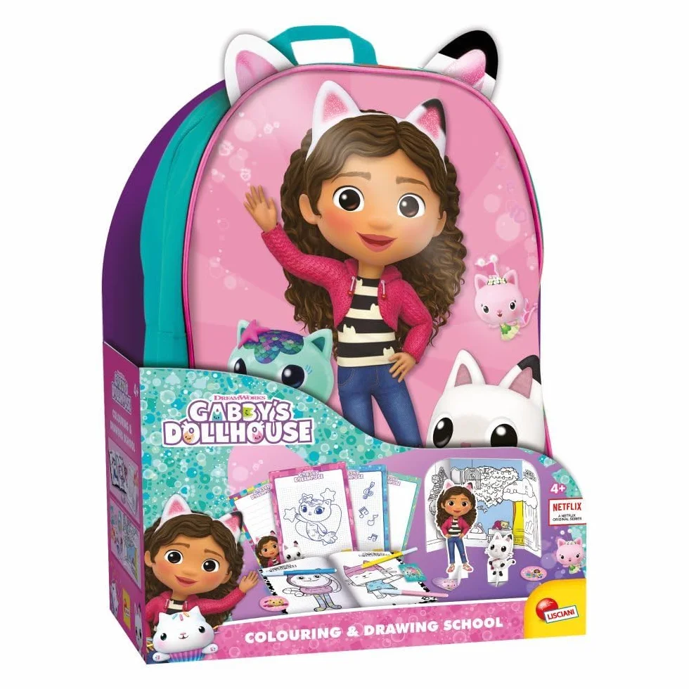 Lisciani - GABBY ET LA MAISON MAGIQUE - Sac à Dos École de Dessins & Coloriages – Pour Enfants dès 4 Ans – Avec Feutres, Crayons de Couleur et Pages à Colorier - Activité Manuelle Gabby's Dollhouse