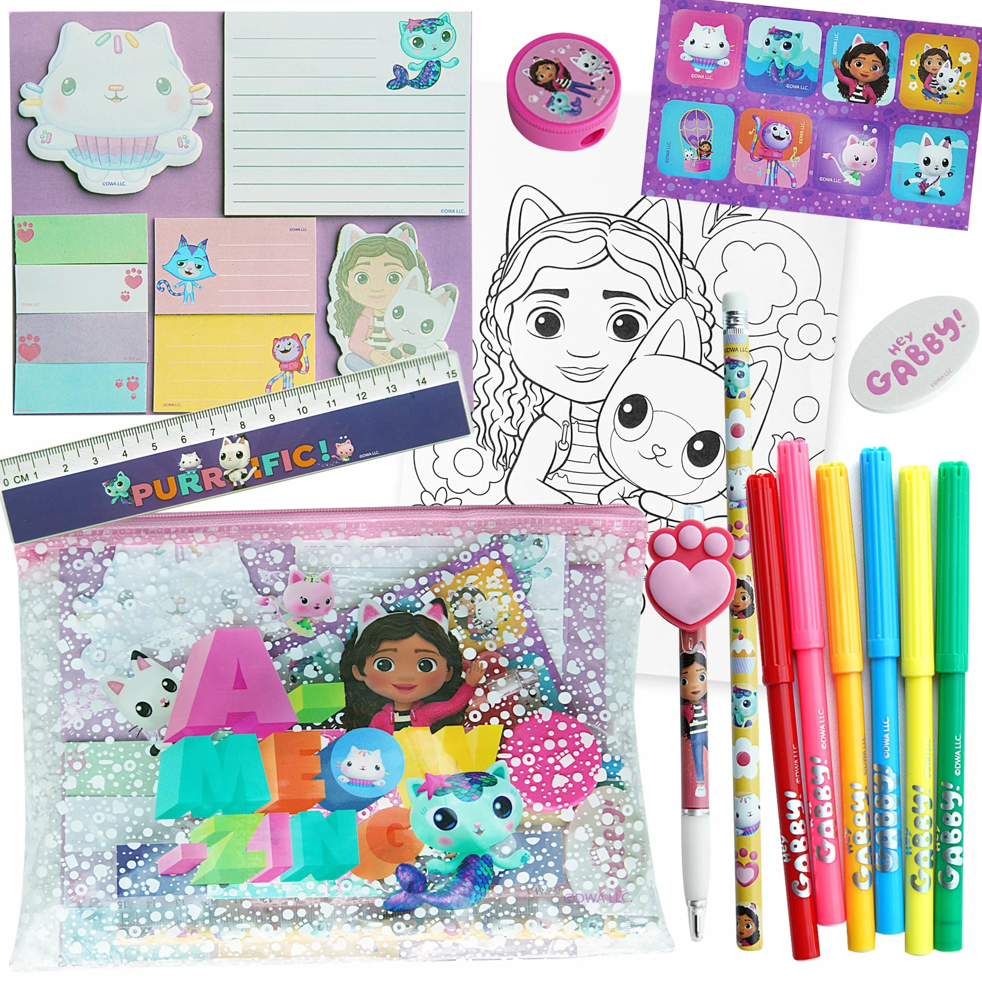 Gabby's Dollhouse - Activités Gabby Chat et la Maison Magique - Kit de Coloriage Enfants - Kits de Loisirs Créatifs - Accessoire Bureau - Papeterie - Feutres - Dessin - Idée Cadeau Anniversaire Fille