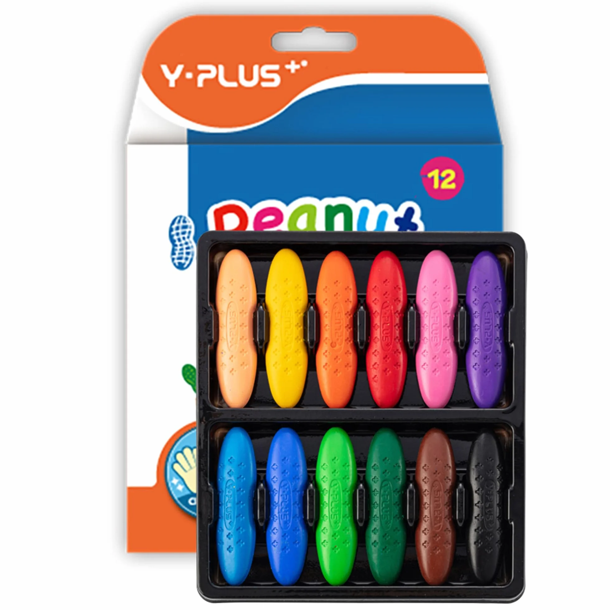 YPLUS Crayons de Cacahuètes pour Tout-Petits, 12 Crayons de Couleurs Non Toxiques, Lavables et Sûrs, Fournitures d'Art à Colorier