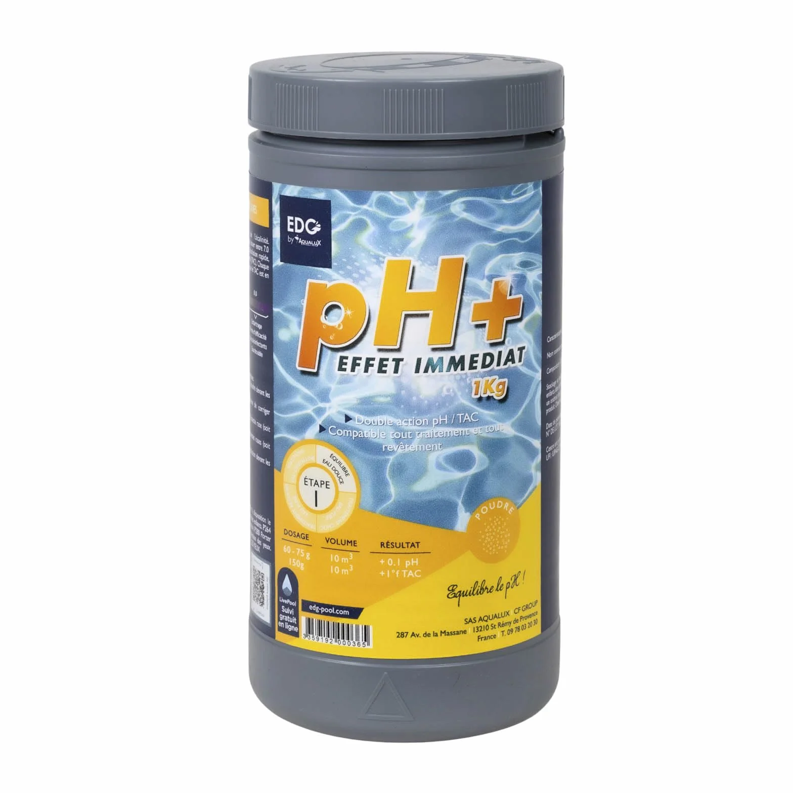 EDG pH Plus Poudre Piscine Correcteur pH Plus 1kg - AQUALUX International