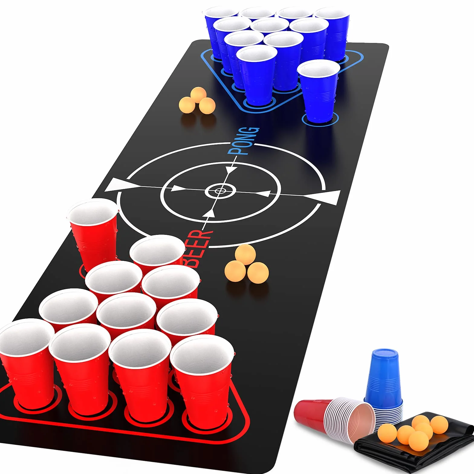 Faburo Beer Kit, Jeu à Boire, Tapis de Jeu Beer-Pong, 22 Tasses, 6 Billes