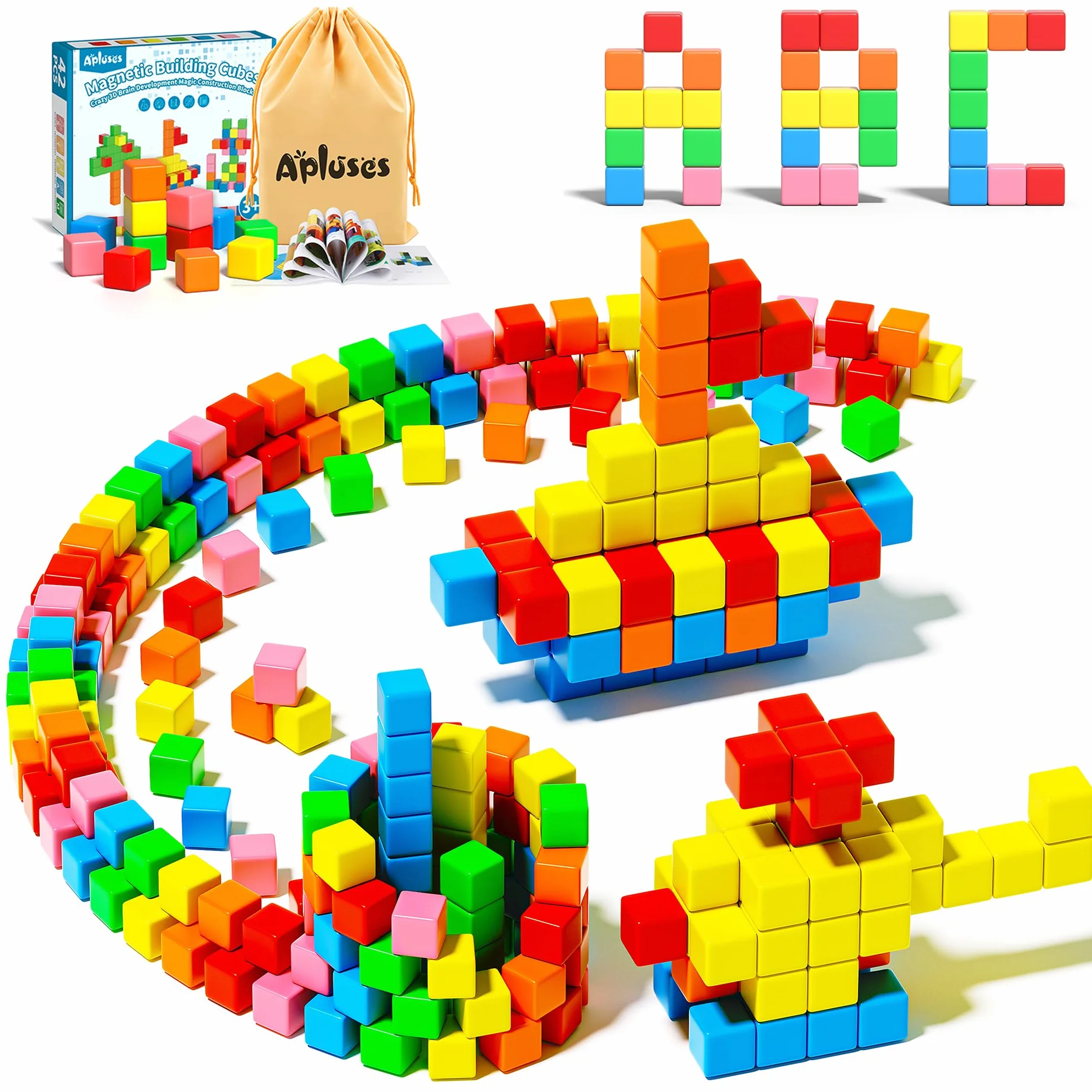 Apluses Magnetic Tiles Construction Magnetique Enfant Cube Magnétique Montessori Cadeau Fille Jouet 3 4 5 6 7 8 Ans