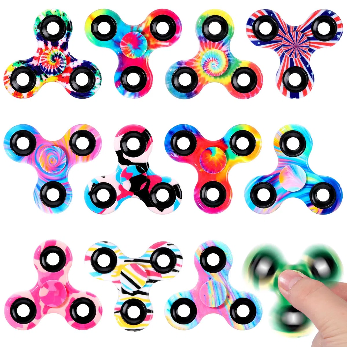 SCIONE 12 Fidget Spinners Anti-Stress - Jouet Sensoriel Multicolore pour Enfants et Adultes | Cadeau Anniversaire, Fête, Salle de Classe (6.3 cm)