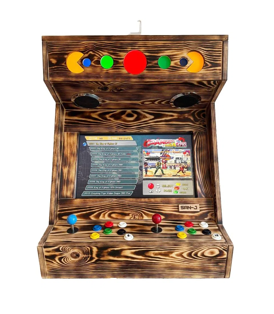 Bar-Top Arcade rétro San-J | Fait à la Main en Bois – 2 Joueurs (brûlé)