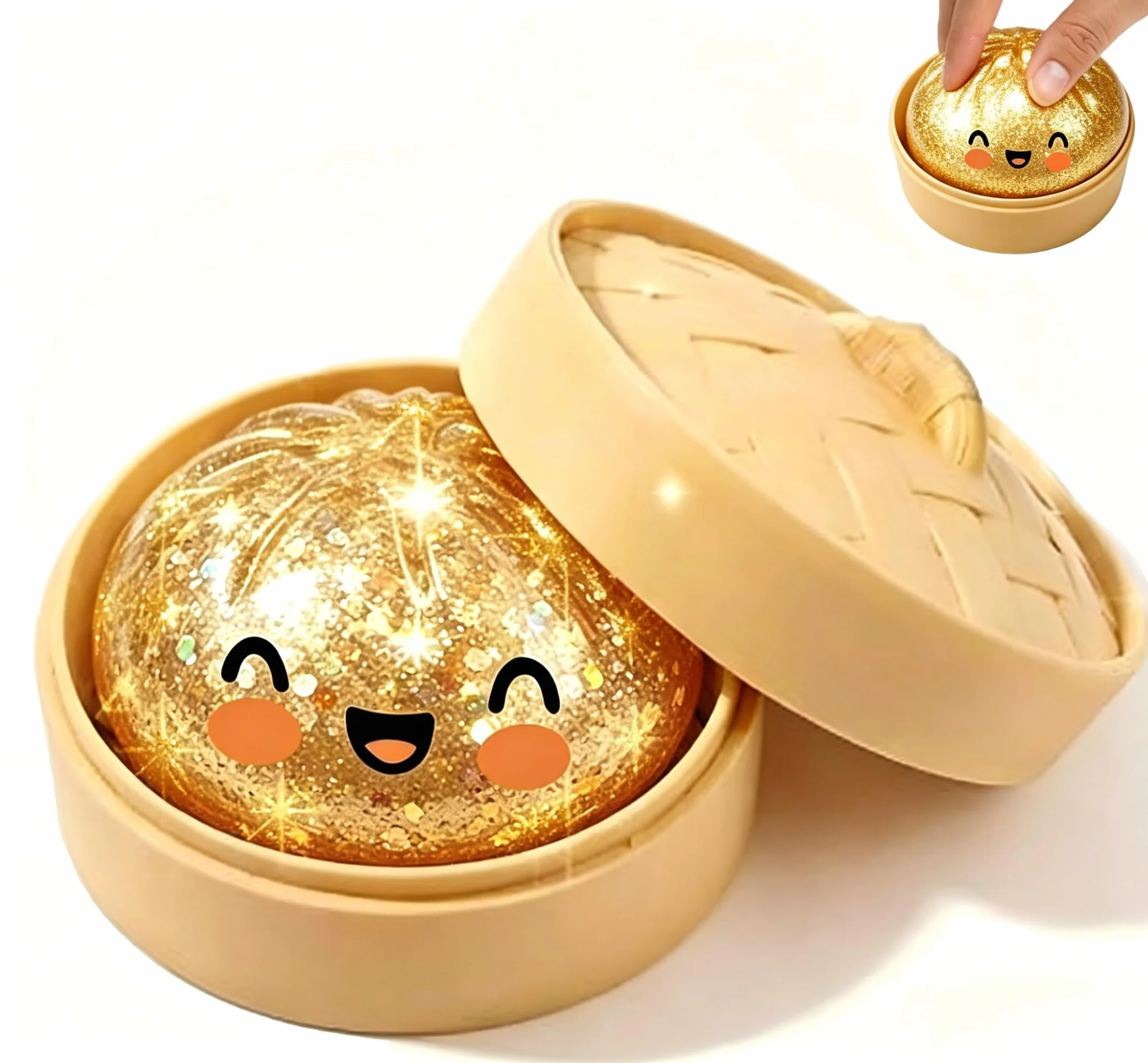 Géant Paillettes Squishys Ravioli Boulette Bao Anti-Stress Presser Cuiseur Vapeur Jouets Enfant Adulte Doré