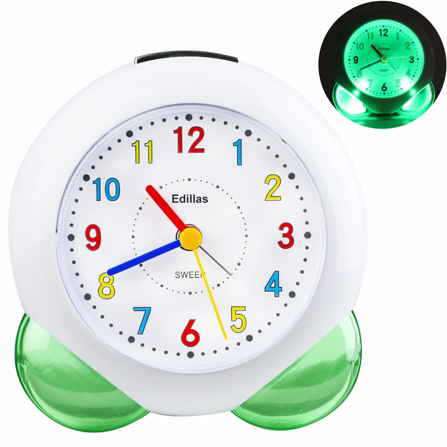 Edillas Réveil Enfants Analogique sans tic-tac Lumineux avec Snooze Vert