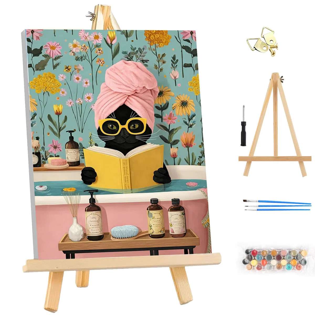 MEIYUDA Peinture par Numero Adulte avec Cadre, Chat noir Kit de Peinture à l'Huile sur Toile par Numéro, Decoration Maison Cadeau 25x35cm