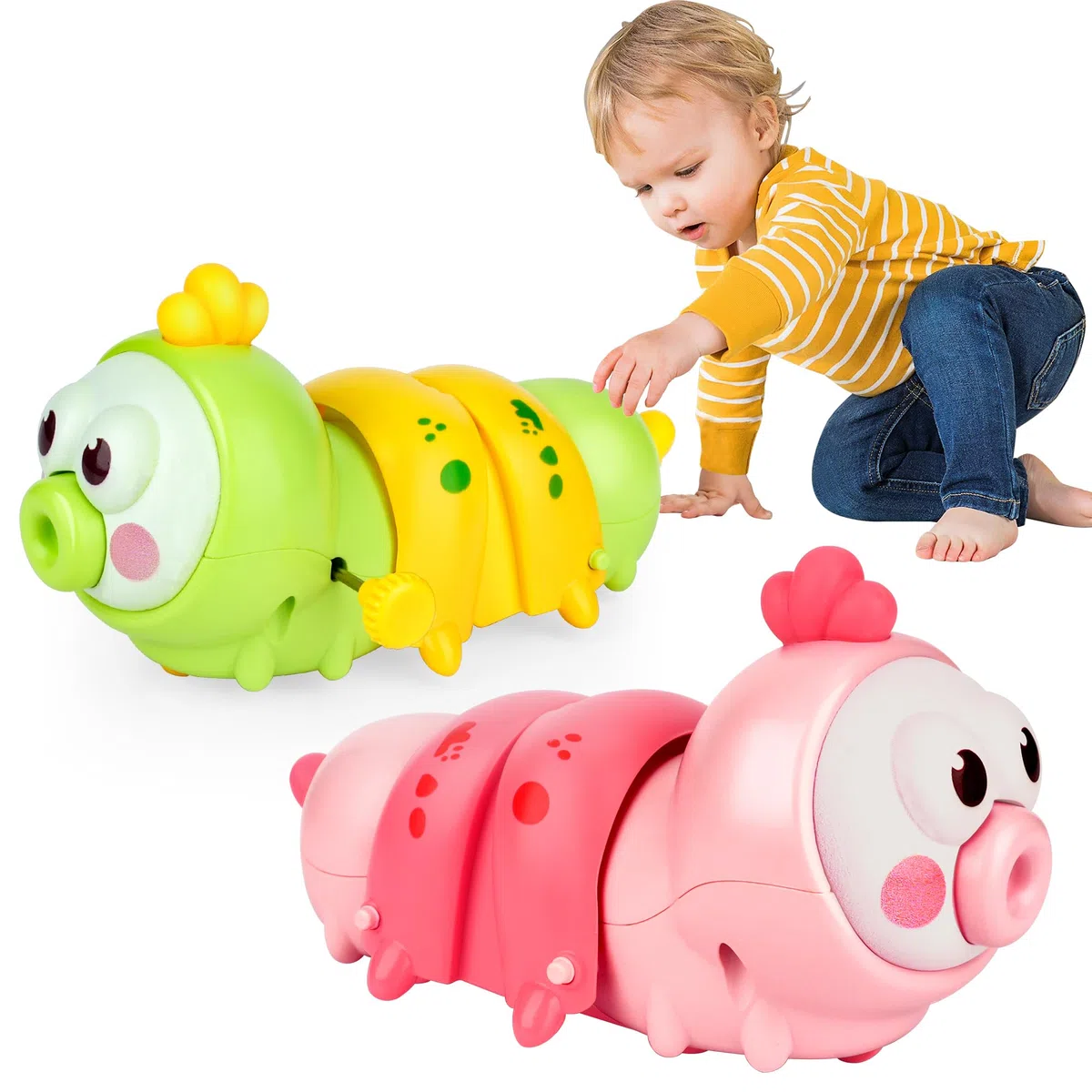 Jouet Bebe 1 an, Jouets Qui Marche bébé, 2 Pack Jouets pour Bébé Garçon Filles Tout-Petits 6 9 12 Mois, Jeux Bebe Cadeau pour Bebe Enfant