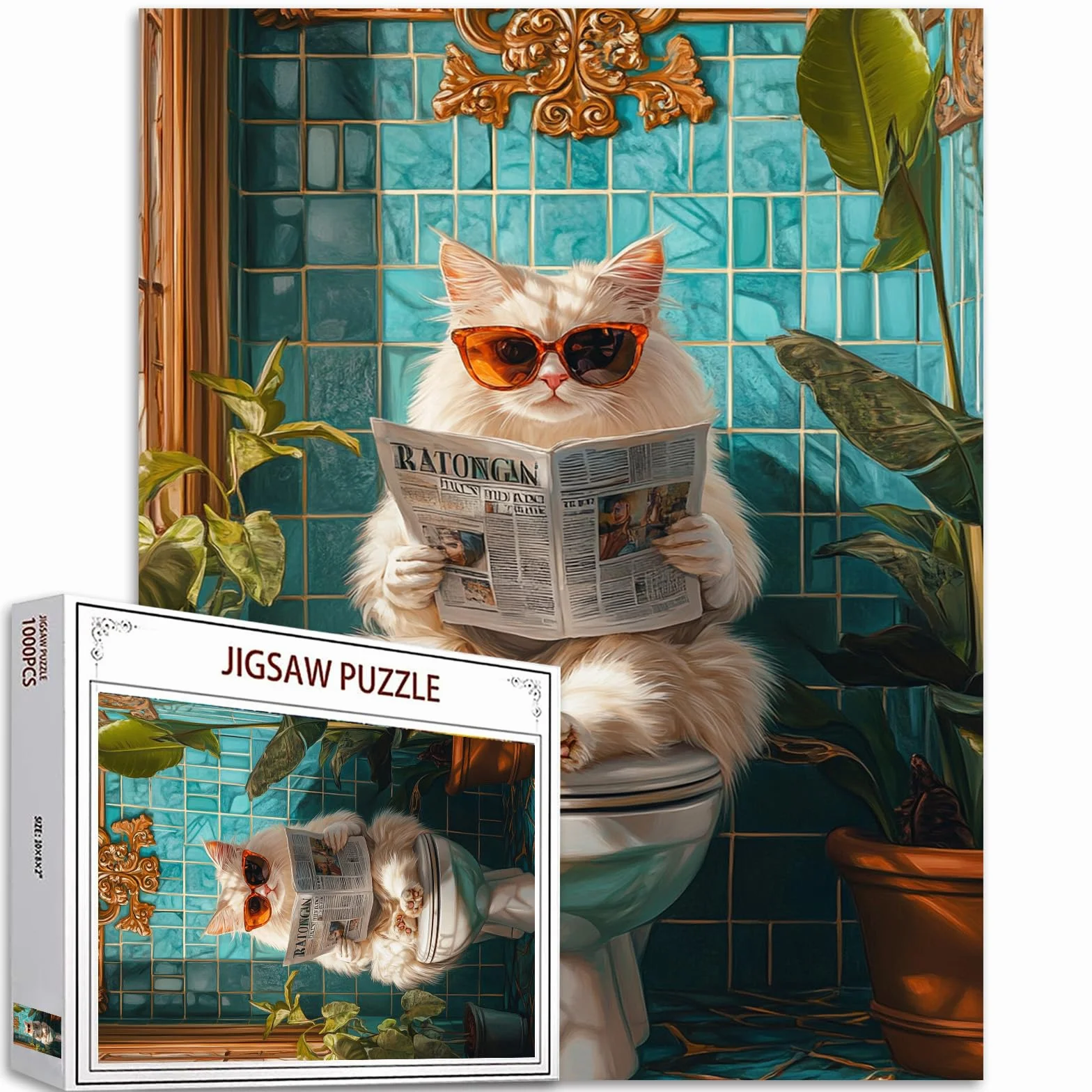 Puzzles Maine Coon 1000 pièces pour adultes - Animaux aux toilettes - Jeux de puzzle colorés pour décoration intérieure