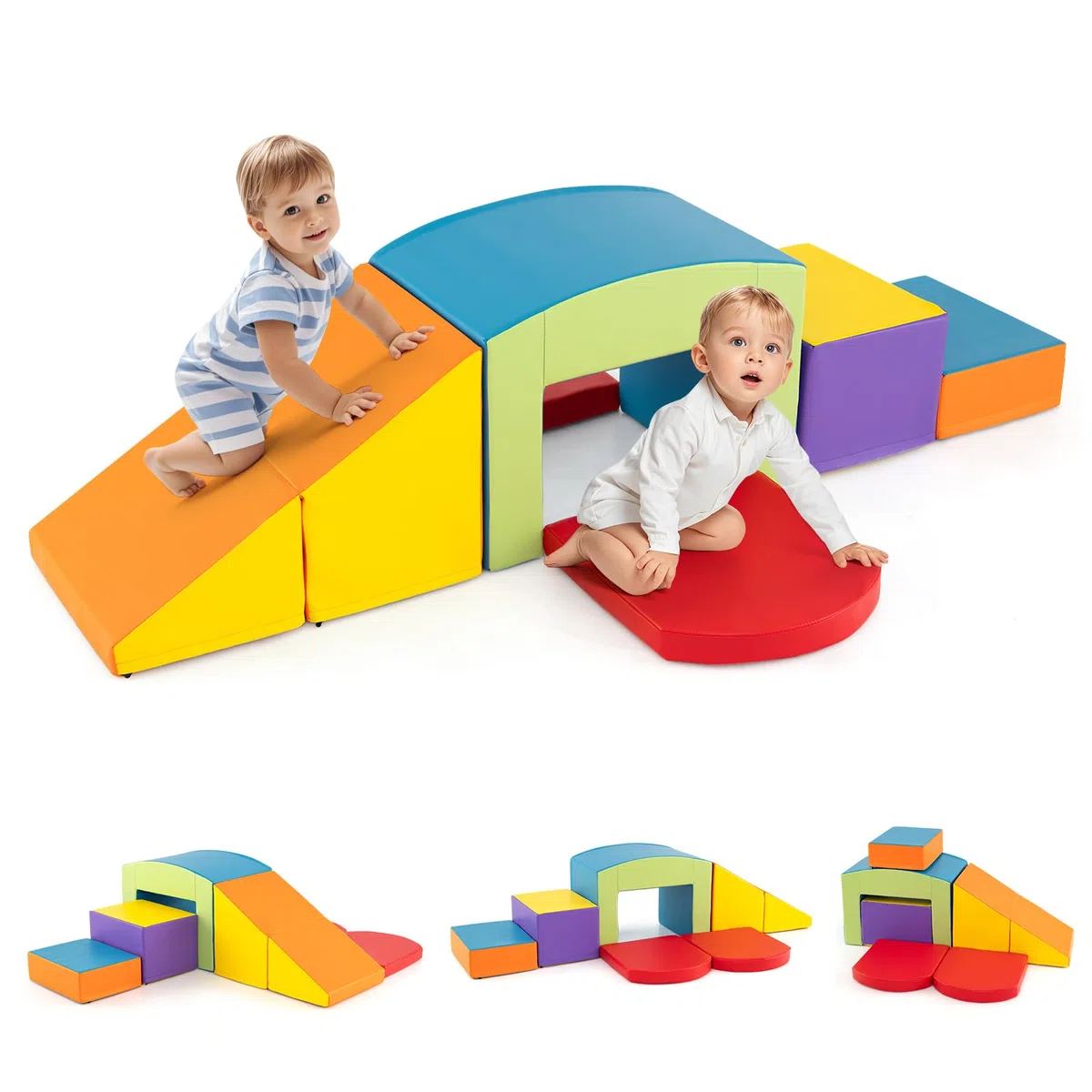 FANTASK Lot de Blocs de Construction en Mousse Souple avec Tunnel pour escalier, Rampe, Grands Blocs de Construction pour Jouer, Escalade, intérieur pour Enfants, Multicolore