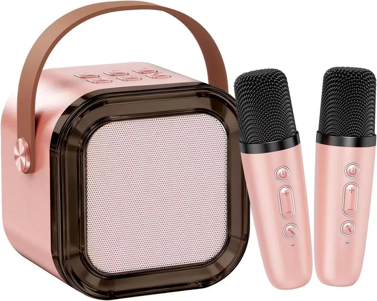 Machine de Karaoké avec 2 Micro sans Fil Bluetooth HiFi Micro Karaoke Enfant, Cadeau Jouet pour Garçons Filles 3-12 Ans, Portable Mini Microphone Karaoké avec Magique Voix Change et LED Lumière