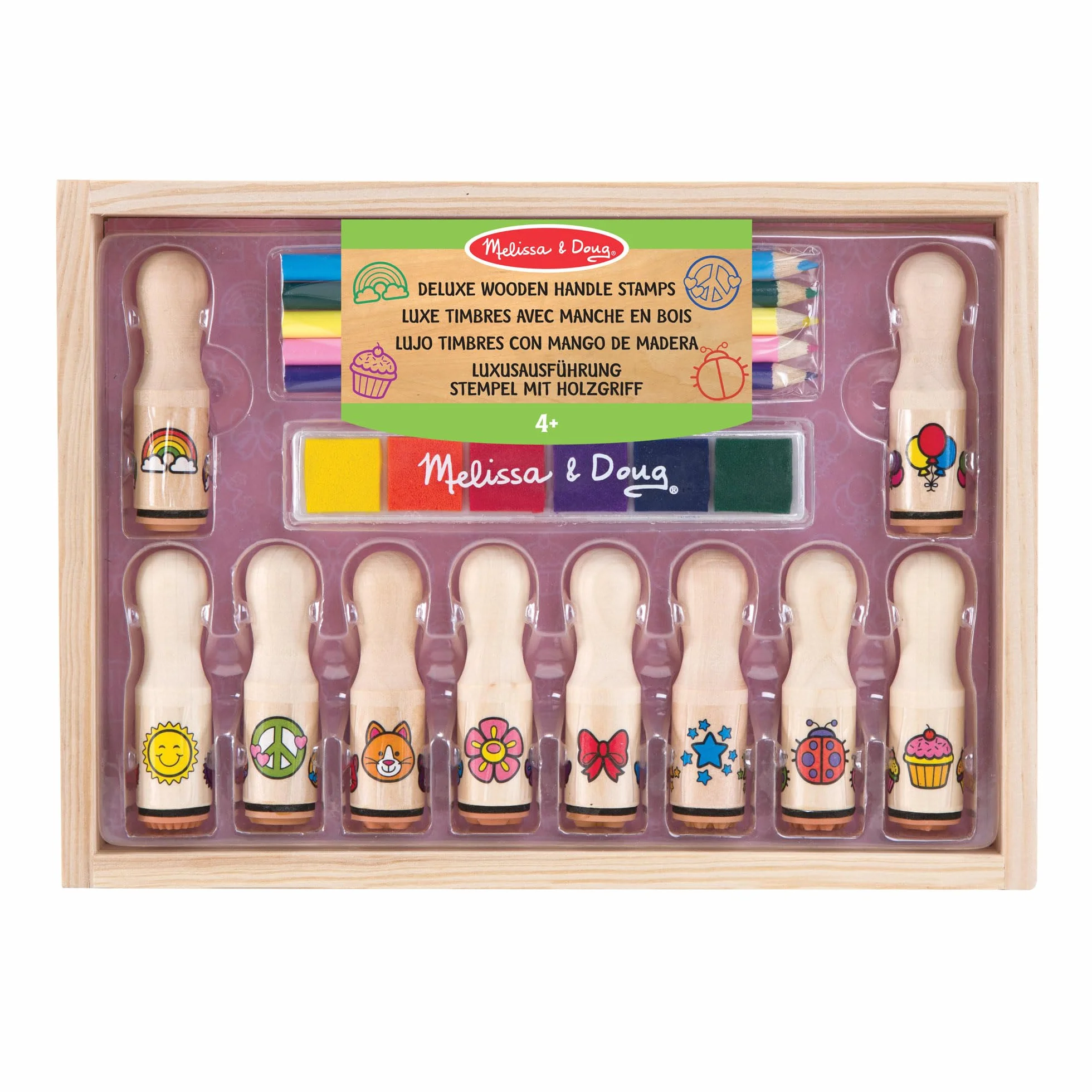 Melissa & Doug Tampons à Encre 10 Pièces 6 Couleurs 5 Crayons Jouet en Bois Activité Manuelle Enfant 4 Ans+