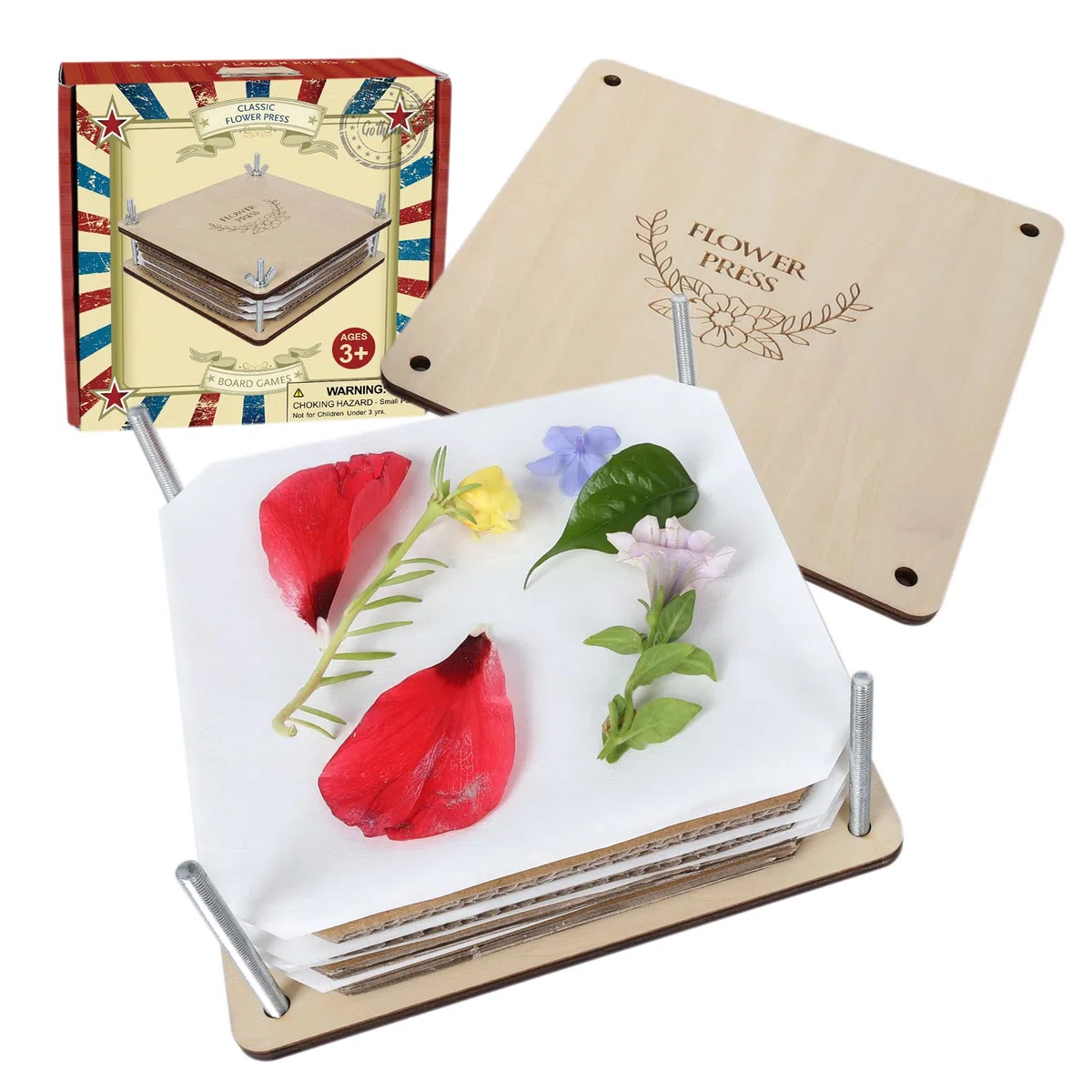 GOTHINK Presse Fleurs en Bois, 6 Couches 15x15 cm, pour Séchage et Conservation de Fleurs & Feuilles, Loisirs Créatifs DIY pour Adultes et Enfants