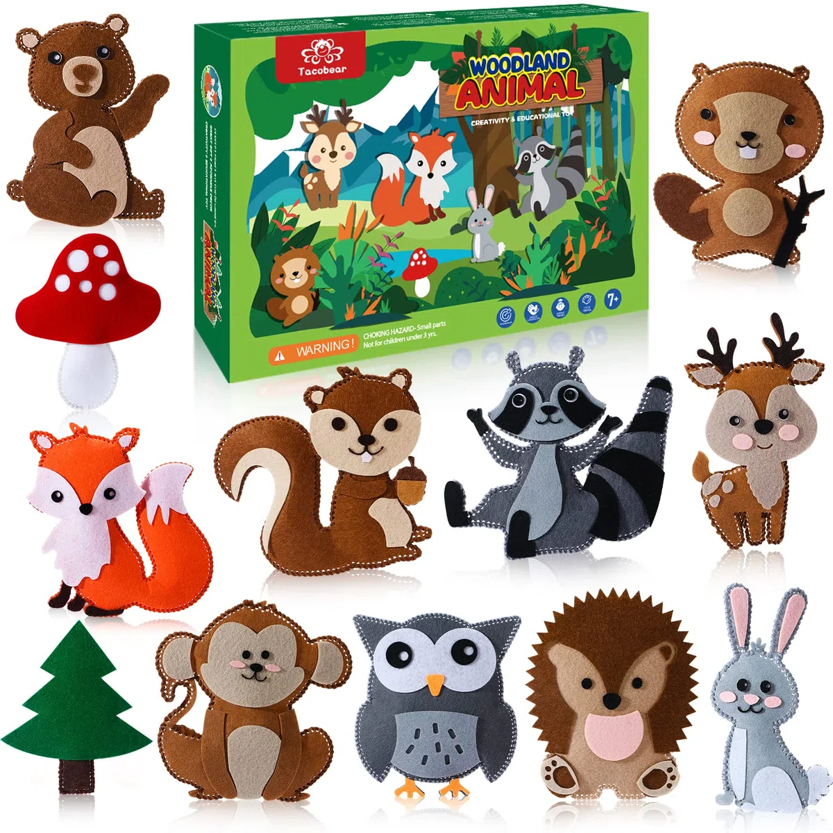 Tacobear Kit de Couture Enfant Animaux de la Forêt Kit de Loisir Creatif Enfant Couture Jungle Animals en Feutre Materiel Bricolage Activites manuelles pour Enfant Fille